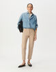Beige high-waisted straight jeans-1