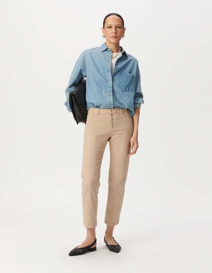 Beige high-waisted straight jeans-1 Beige high-waisted straight jeans-1