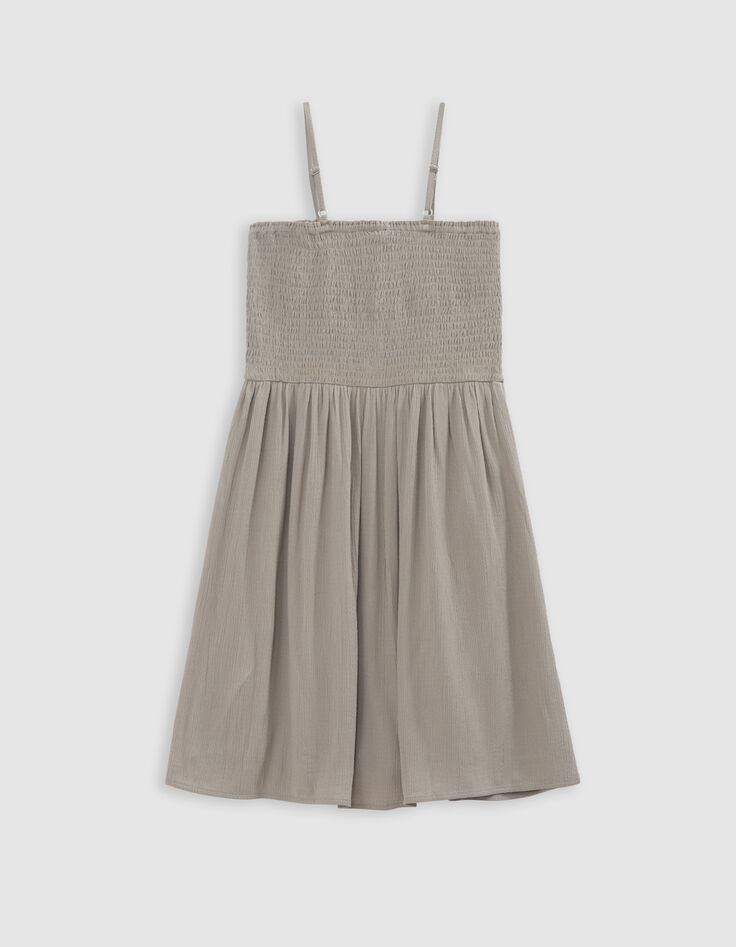 Khaki Kleid mit schmalen Trägern und Smocks, Mädchen-4