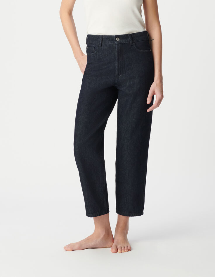 Women's raw blue cropped straight jeans-2