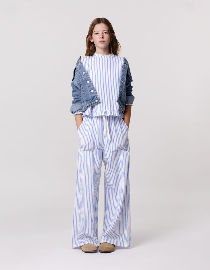 Pantalón large blanco rayas azules niña-3 Pantalón large blanco rayas azules niña-3