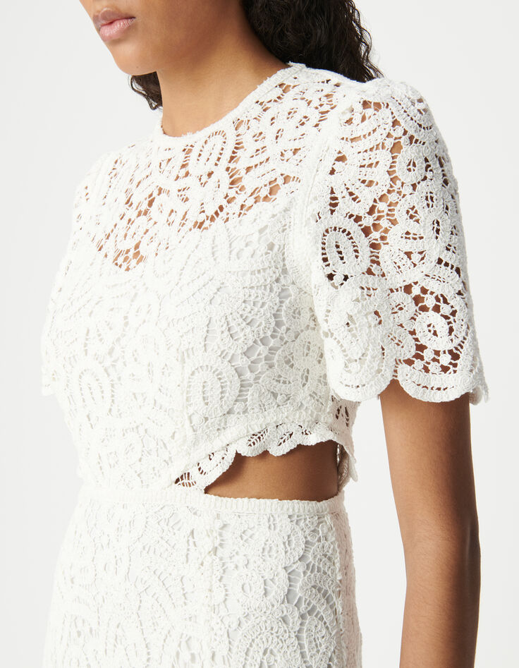 Women's chic white macramé lace dress-7
