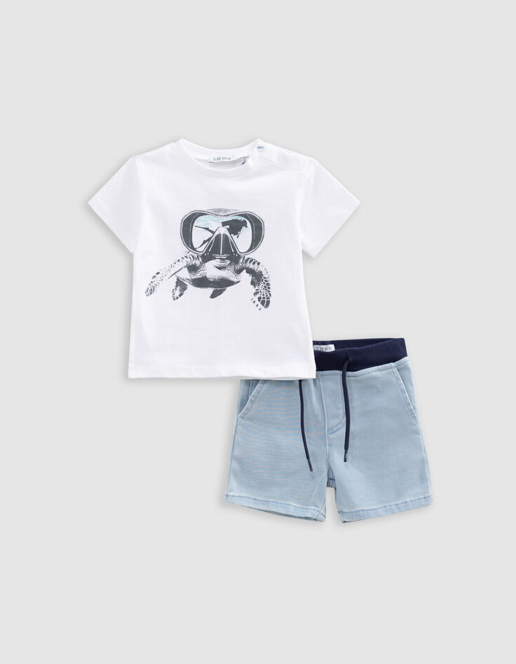 Baby boy blue Bermuda shorts and white T-shirt set-1 Baby boy blue Bermuda shorts and white T-shirt set-1