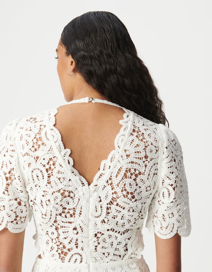 Women's chic white macramé lace dress-8 Women's chic white macramé lace dress-8