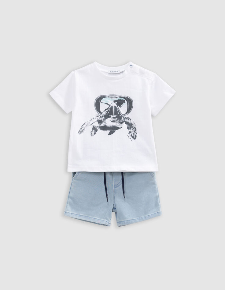 Baby boy blue Bermuda shorts and white T-shirt set-2