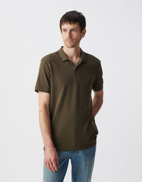 Polo caqui algodón punto jacquard relieve damero hombre - IKKS