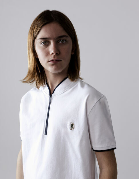 White organic cotton polo shirt with zip collar for boys - IKKS