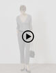 Cardigan chic gris tricot lurex ajouré Femme-9